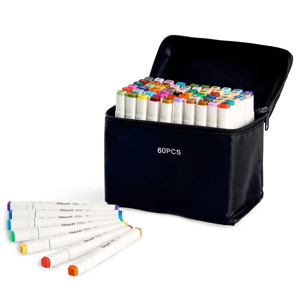 Набор маркеров двусторонние спиртовые 60 шт Touch Smooth для скетчинга+Подставка для маркеров голубая Каменец-Подольский - изображение 6