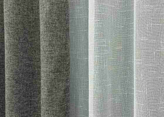 Комплект штор VR-Textil Лен Мешковина 100х270 2шт и Тюль 400х270 108ш-115т Серый с белым 71-024/2 Киев