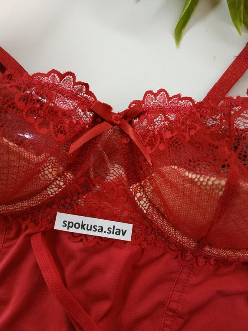 Корсет із стрінгами Obsessive Rosalyne S-M бордовий Славута - фото 5