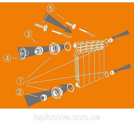Комплект футорок секційного радіатора CRISTAL NR-2013 1/2| з 2-кронштейнами (HT 405) Чернівці