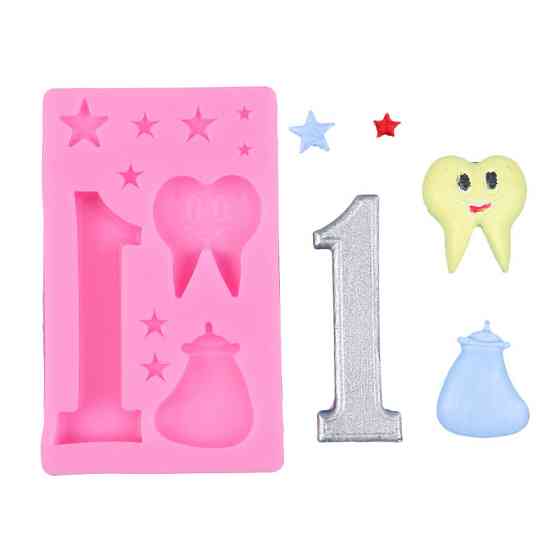 Молд силиконовый Зубик цифра 1 звёздочки 99 на 61 мм розовый Киев
