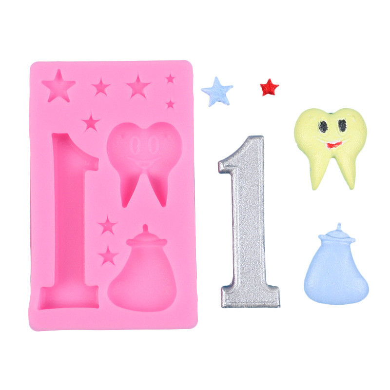 Молд силиконовый Зубик цифра 1 звёздочки 99 на 61 мм розовый Киев - изображение 1