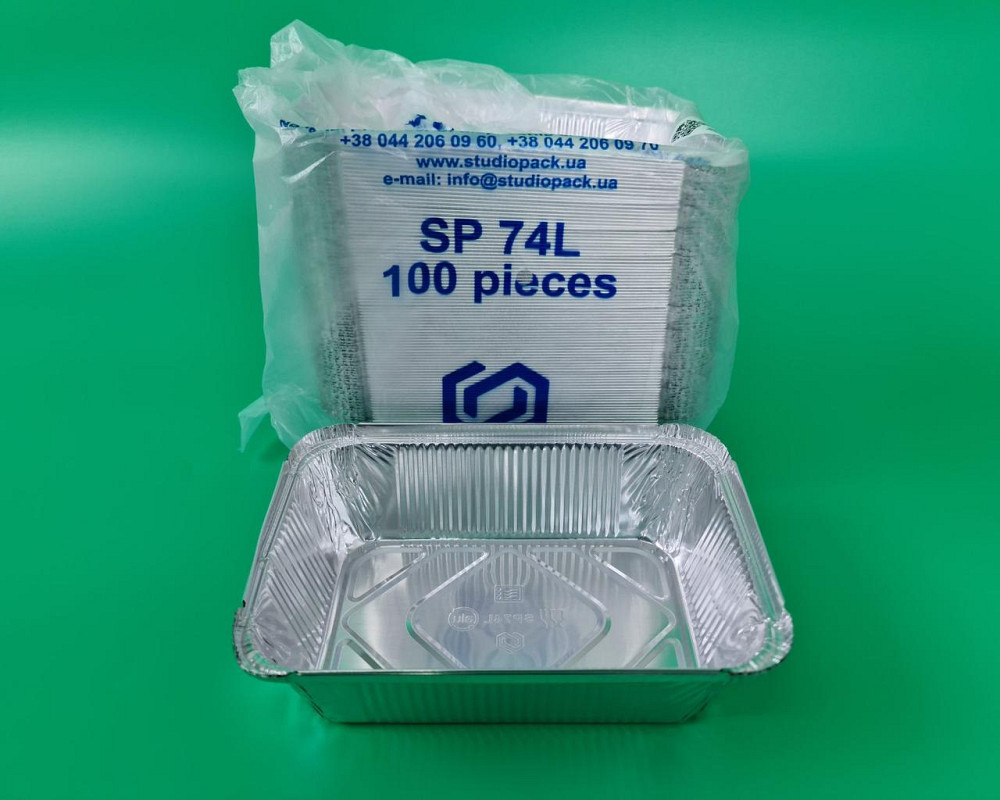 Контейнер из пищевой алюминиевой фольги прямоугольный 1300 мл SP74L 100 штук  (1 пачка) Харьков - изображение 1