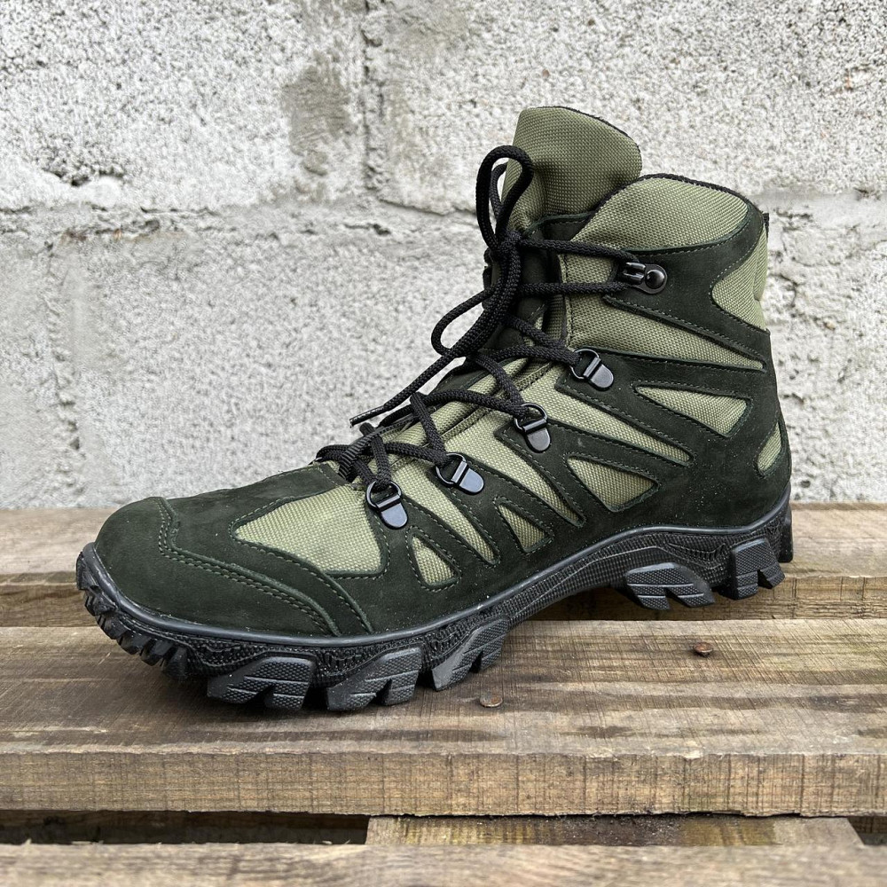 Військові демісезонні черевики зелені, тактичне взуття для чоловіків, натуральна шкіра, прошиті і проклеєні Львів - фото 5