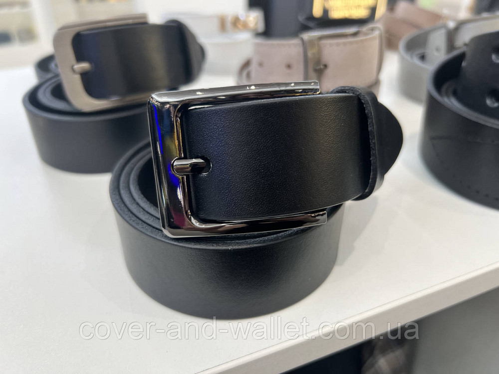Широкий мужской ремень из итальянской кожи черного цвета 40 мм PS Leather Киев - изображение 7