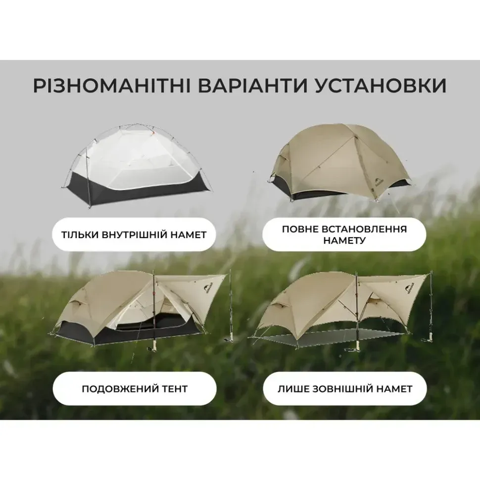 Палатка двухместная легкая Naturehike Mongar UL 2 15D двухслойная (Песочный) Винница - изображение 7