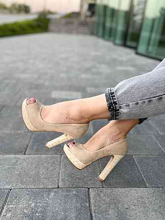 Туфлі жіночі F335 бежеві екозамша каблук 11 см (2553) Коломия