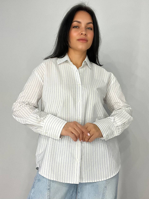 Сорочка жіноча Mix Ray 4465 оверсайз блакитна смуга біла, білий, M Київ - фото 1