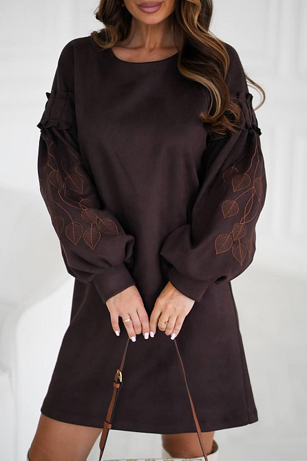 Женское замшевое платье с вышивкой 42-44, Шоколад Одесса - изображение 1