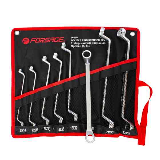 Набор ключей накидных отогнутых на 75гр.,8пр.(8х10,10х11,12х13,14х15,16х17,18х19,21х23,22х24мм),на полотне Forsage F-5088P Одесса