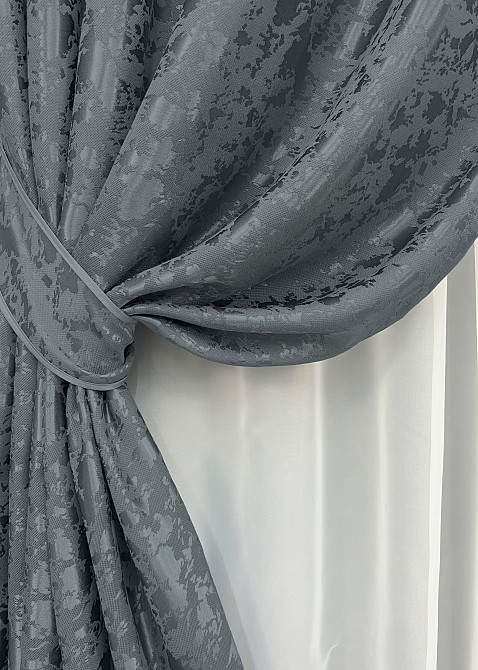 Комплект коротких штор VR-Textil Льон мармур Pavliani ХО № 1262ш Графітовий 130х170 см 2 шт (35-0204) Київ - фото 12