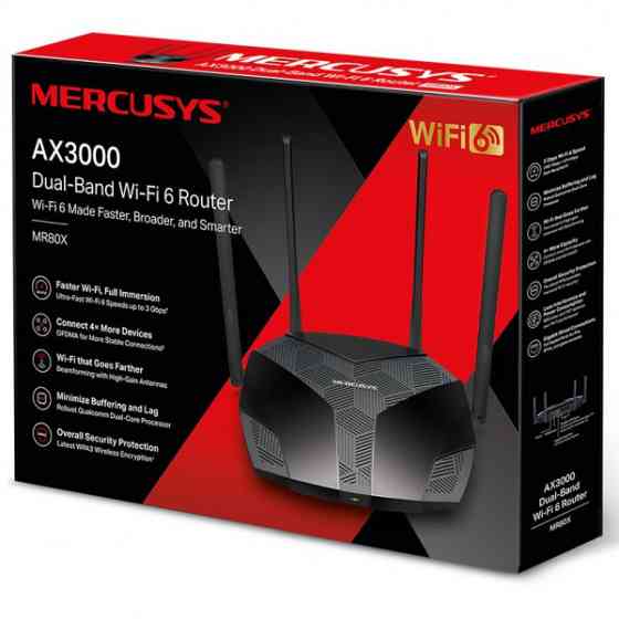 Маршрутизатор Mercusys MR80X, AX3000 3xGE LAN 1xGE WAN MU-MIMO OFDMA (MR80X) Киев