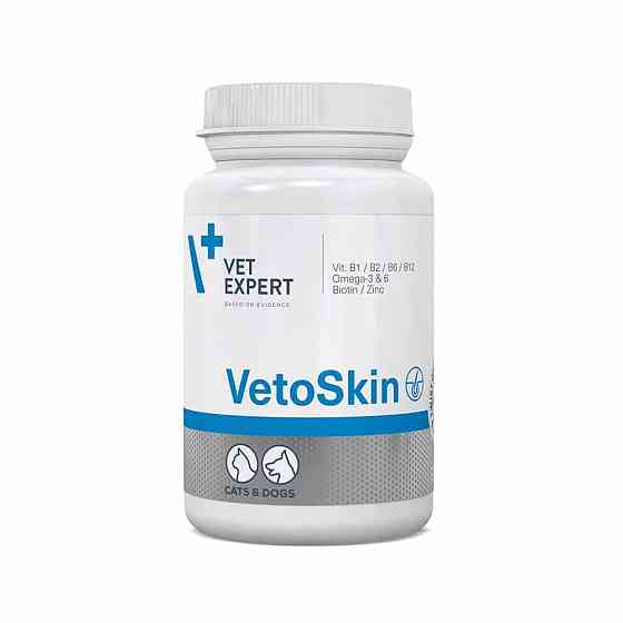 Пищевая добавка VetExpert VetoSkin (ВетоСкин) здоровая кожа и шерсть у кошек и собак 90 капсул срок 12.26 Винница