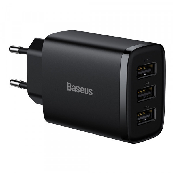 Зарядний пристрій 3xUSB 17W (USB-A) чорний Baseus (CCXJ020101) Київ - фото 2