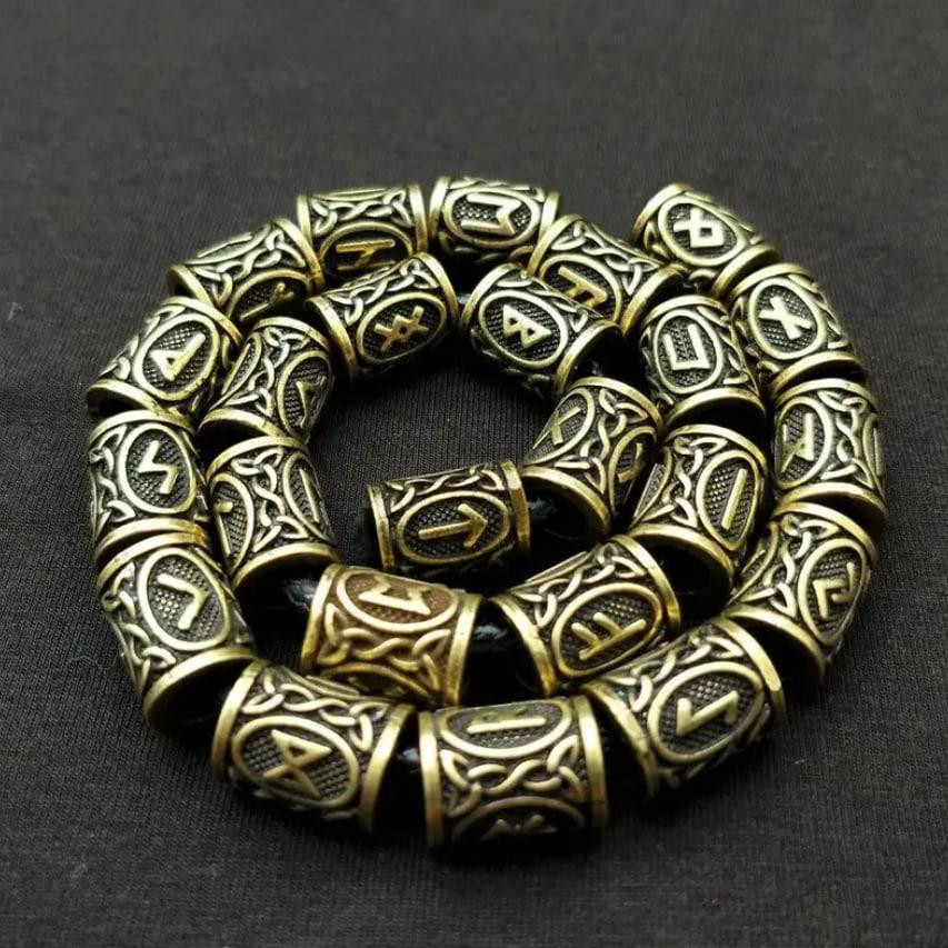 Скандинавські металеві намистини шарми " Руни вікінгів " в мішечку. Комплект 24 шт., колір золото. Київ - фото 1
