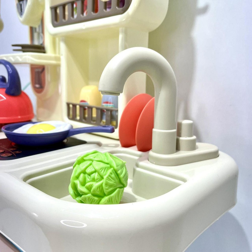 Кухня 42 предмети посуд продукти плита мийка-льюча вода пар музика світло на батарейках Бірюзова (16890A) Чернігів - фото 10