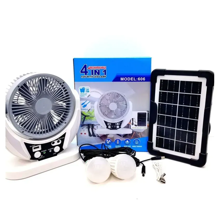 Вентилятор із сонячною панеллю 606 6" 2 LED лампи 6Вт USB 3.2V 4000 мАг (2 швидкості) Вінниця - фото 1