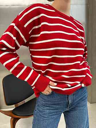 Жіночий базовий смугастий светр оверсайз вовна 70% акрил 30% Червоний Одеса