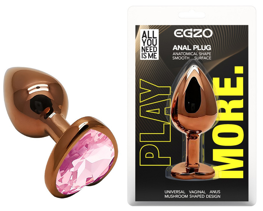 Анальна пробка з кристалом EGZO - Dark Gold Heart Plug Pink, size S Sex Aura Київ - фото 1