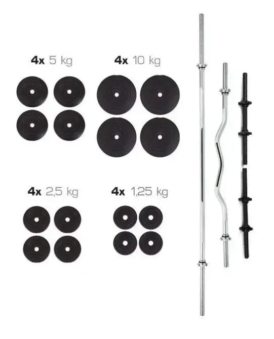 Штанга наборная + W-образный гриф + Гантели 91 кг Гантели, гири, штанги и диски ударопрочный пластик Киев - изображение 1