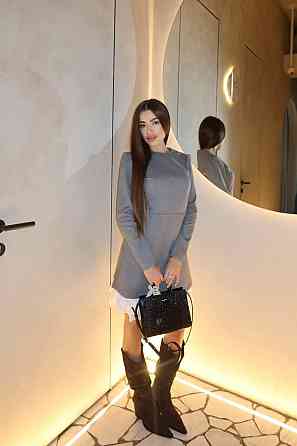 Женское приталенное платье с кружевом трикотаж Alex + хлопок Серый, 44/46 Одесса