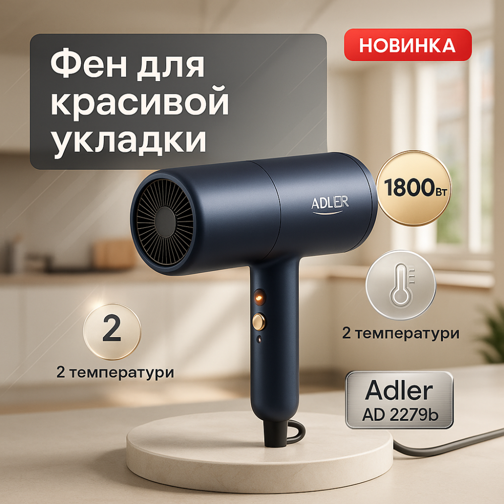 Фен для дому та подорожей Adler AD 2279b 1800Вт, Фен з іонізацією і регулюванням температури SZ-74 Львів - фото 8