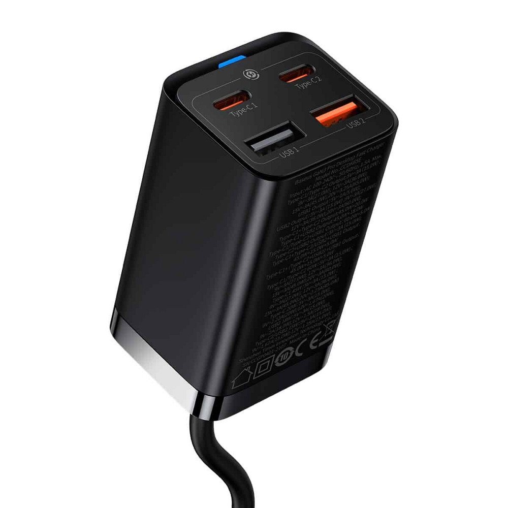Мережевий зарядний пристрій Baseus GaN3 Pro Desktop Fast Charger 2C+2U 65W (Cable Type-C to Type-C 100W(20V/5A) 1m) Black Київ - фото 2