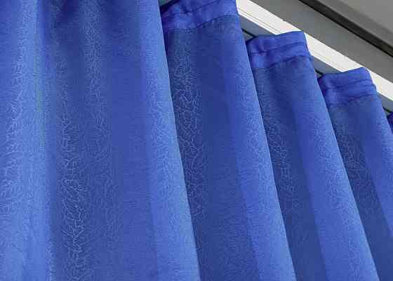 Тюль органза з принтом "Листя" колір синій 005т Київ