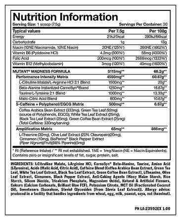 Предтренировочный комплекс MUTANT Madness 275 g (Fruit Punch) Луцк