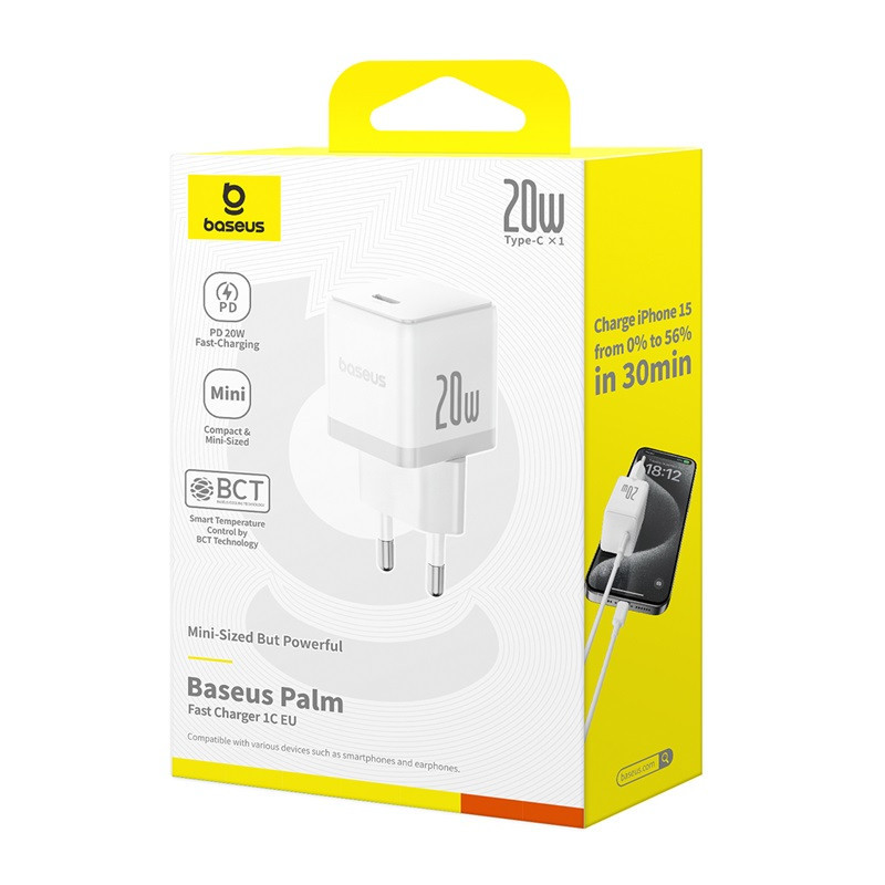 Мережевий зарядний пристрій Baseus Palm Fast Charger 1C 20W EU Moon White Одеса - фото 2