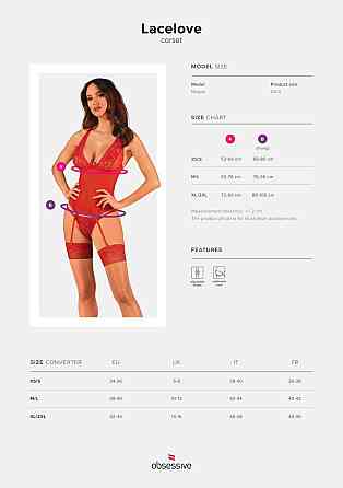 Прозорий корсет Obsessive Lacelove corset M/L Red, мереживо, підв’язки для панчіх Sex Aura Київ