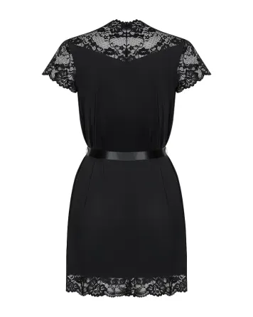 Сатиновий відкритий пеньюар на поясі Obsessive 810-PEI–1 peignoir black S/M, чорний Львов