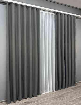Комплект готових штор VR-Textil Льон-блекаут № 1220ш Сірий 200х270см 2 шт (32-297) Київ