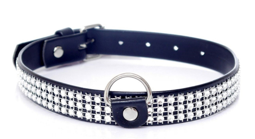 Нашийник зі штучної шкіри з кристалами Fetish Boss Series - Collar with crystals Silver, BS3300099 Sex Aura Київ - фото 1
