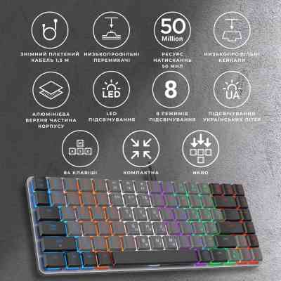 Клавіатура GamePro MK140R Red Swich Low Profile USB Dark Gray (MK140R) Вінниця