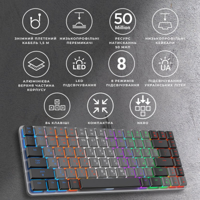 Клавіатура GamePro MK140R Red Swich Low Profile USB Dark Gray (MK140R) Вінниця - фото 2