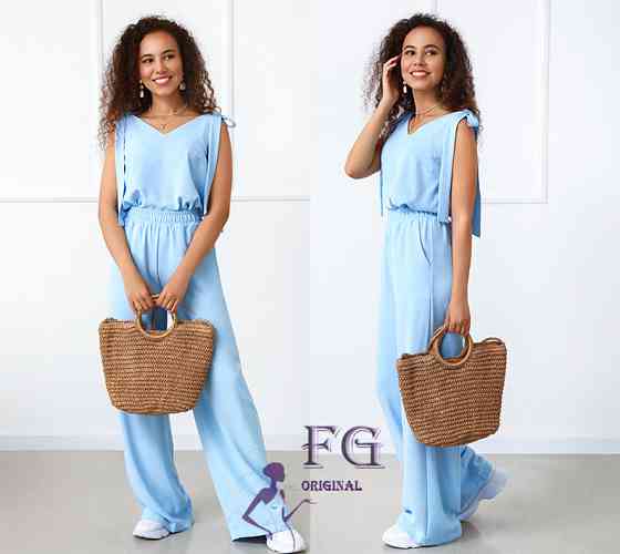 Літній жіночий костюм із широкими штанами "Ясмин" оптом | Норма та батал | Розпродаж моделі Блакитний, 44 Київ