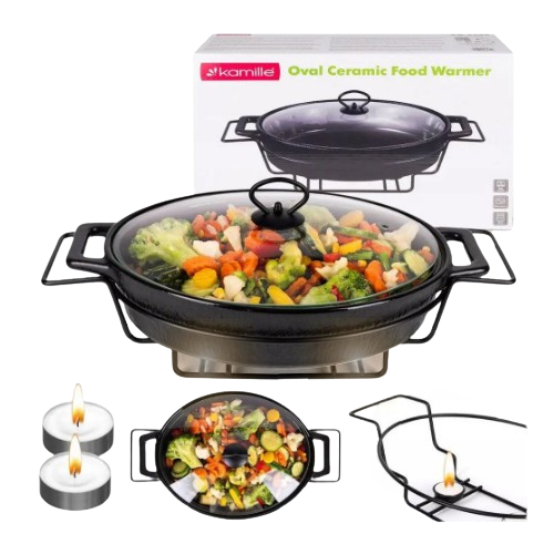 Марміт овальний 3,5л 43*26,5*12см скляна кришка + метал.підставка чорний 6430 KAMILLE Житомир - фото 1