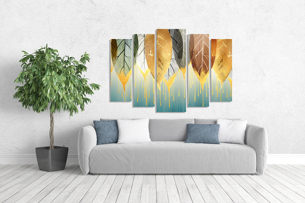Модульна картина у вітальню/ спальню Арт Листя LM003_5 90х132 см Київ - фото 2