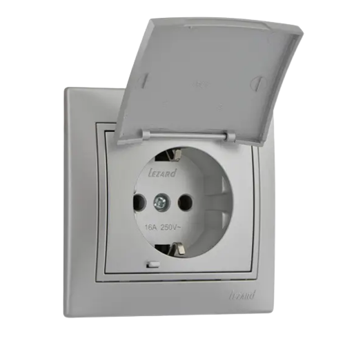 MIRA сірий металік Розетка внутрішня із заземленням з кришкою зі вставкою Лезард Житомир