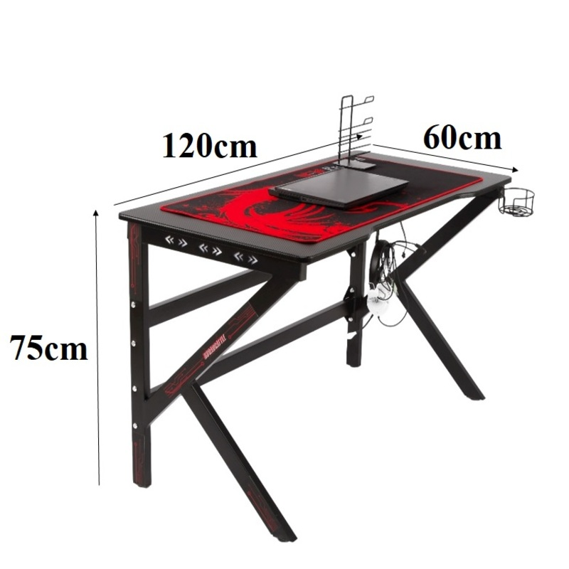 Ігровий комп’ютерний стіл з RGB LED-підсвічуванням, тримачем для навушників та чашки, Чорний Київ - фото 5
