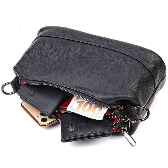 Зручна сумка на три відділення з натуральної шкіри Чорна (Vintage) Київ