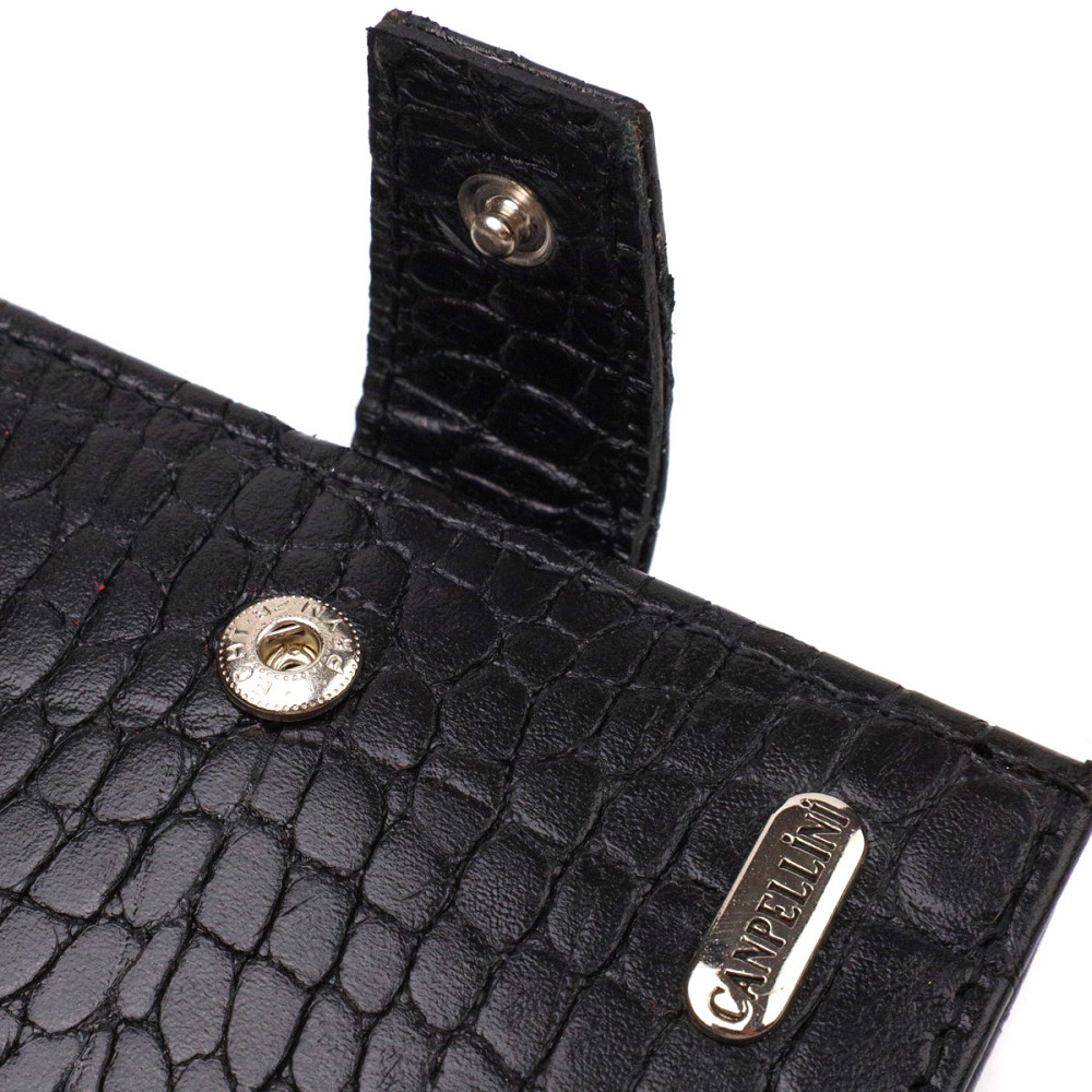 Удобный мужской бумажник из натуральной фактурной кожи с тиснением под крокодила CANPELLINI 21790 Черный Киев - изображение 6