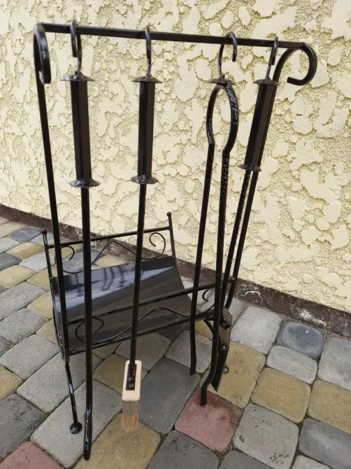 Набір для каміну кований №3 (дровниця, совок, щітка, кочерга, щипці) Б3892 Чорний Київ - фото 3