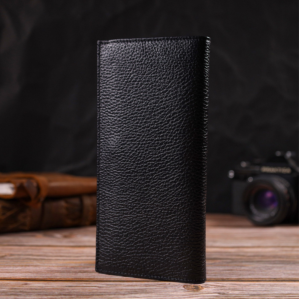 Мужской вертикальный бумажник из натуральной кожи CANPELLINI 21898 Черный Киев - изображение 8