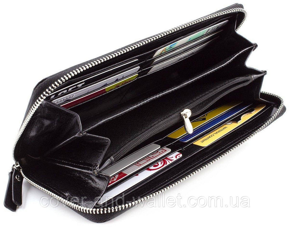 Солидный мужской кожаный кошелек-клатч на молнии BOSTON черный Киев - изображение 4