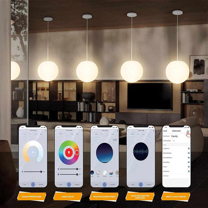 LED Світлодіодна Люстра підвісний світильник FUYO регульована яскравість RGB зміна кольорів керуванн Київ - фото 4