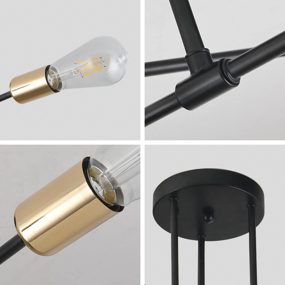 Люстра Generisch Sputnik E27 на 6 ламп, винтажный потолочный светильник черный с золотом, металлический Киев - изображение 4