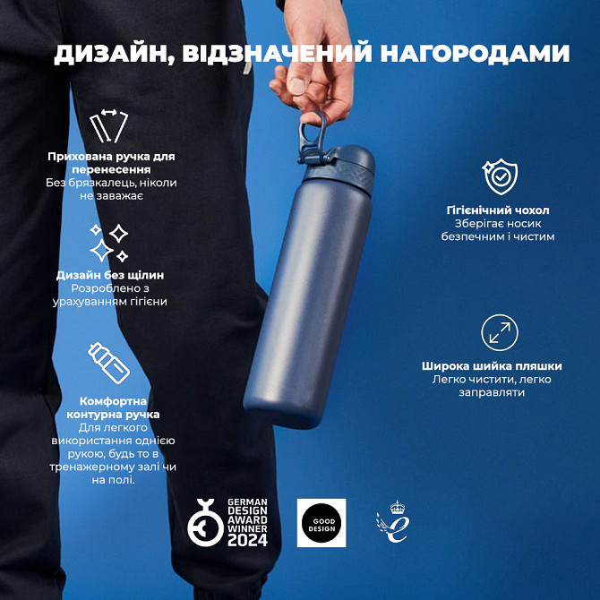Пляшка для води металева вакуумна ION8 920 мл. Vacuum Insulated, Ash Navy Кам'янське - фото 8