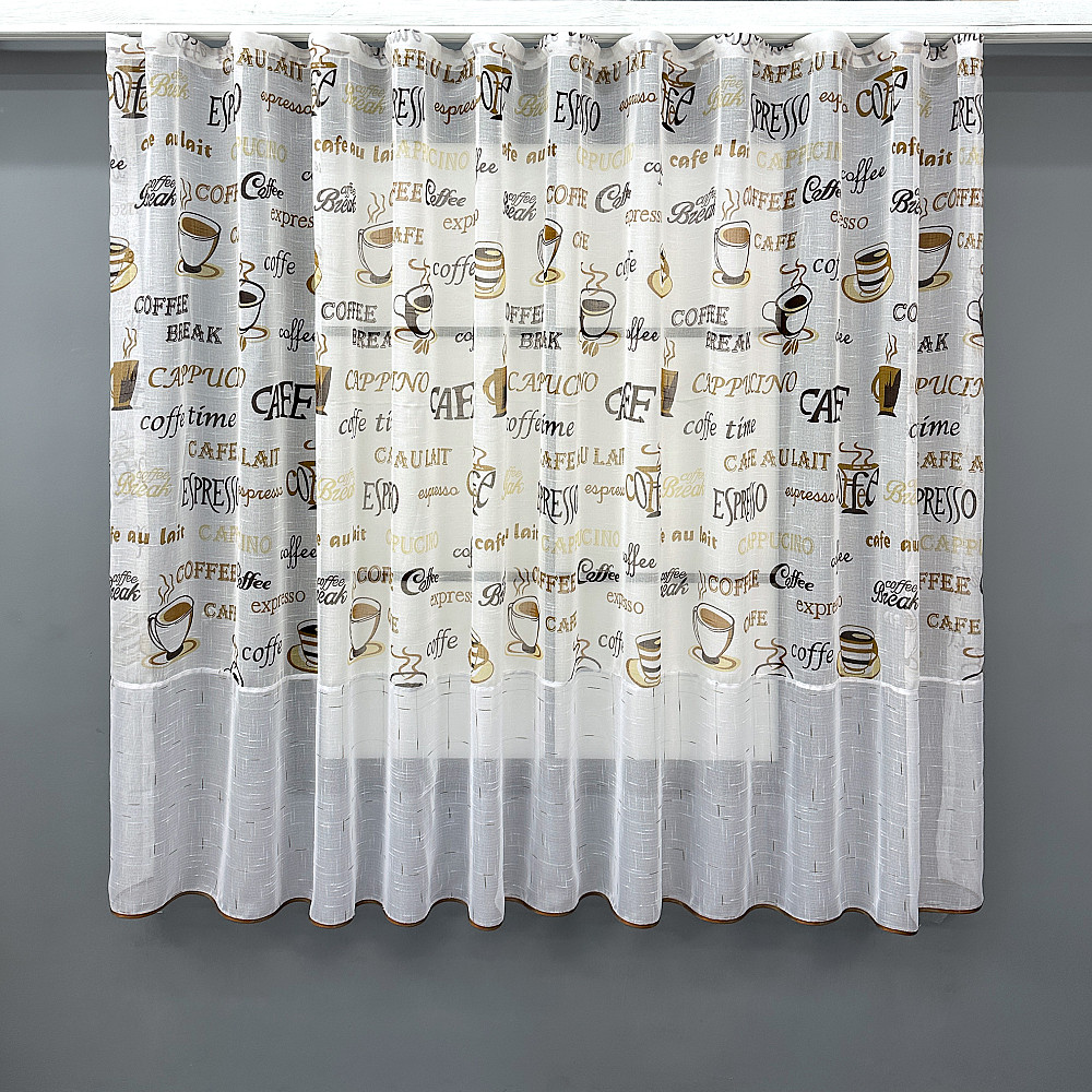 Кухонна тюль-арка VR-Textil № 1792т-1210т льон молочний з коричневим 300х150 см (53-0187) Київ - фото 2